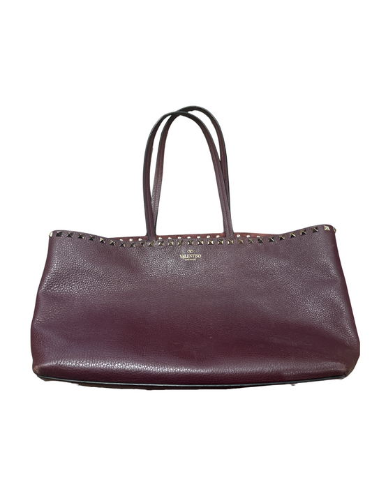 Valentino Garavani Burgundy Rockstud Tote