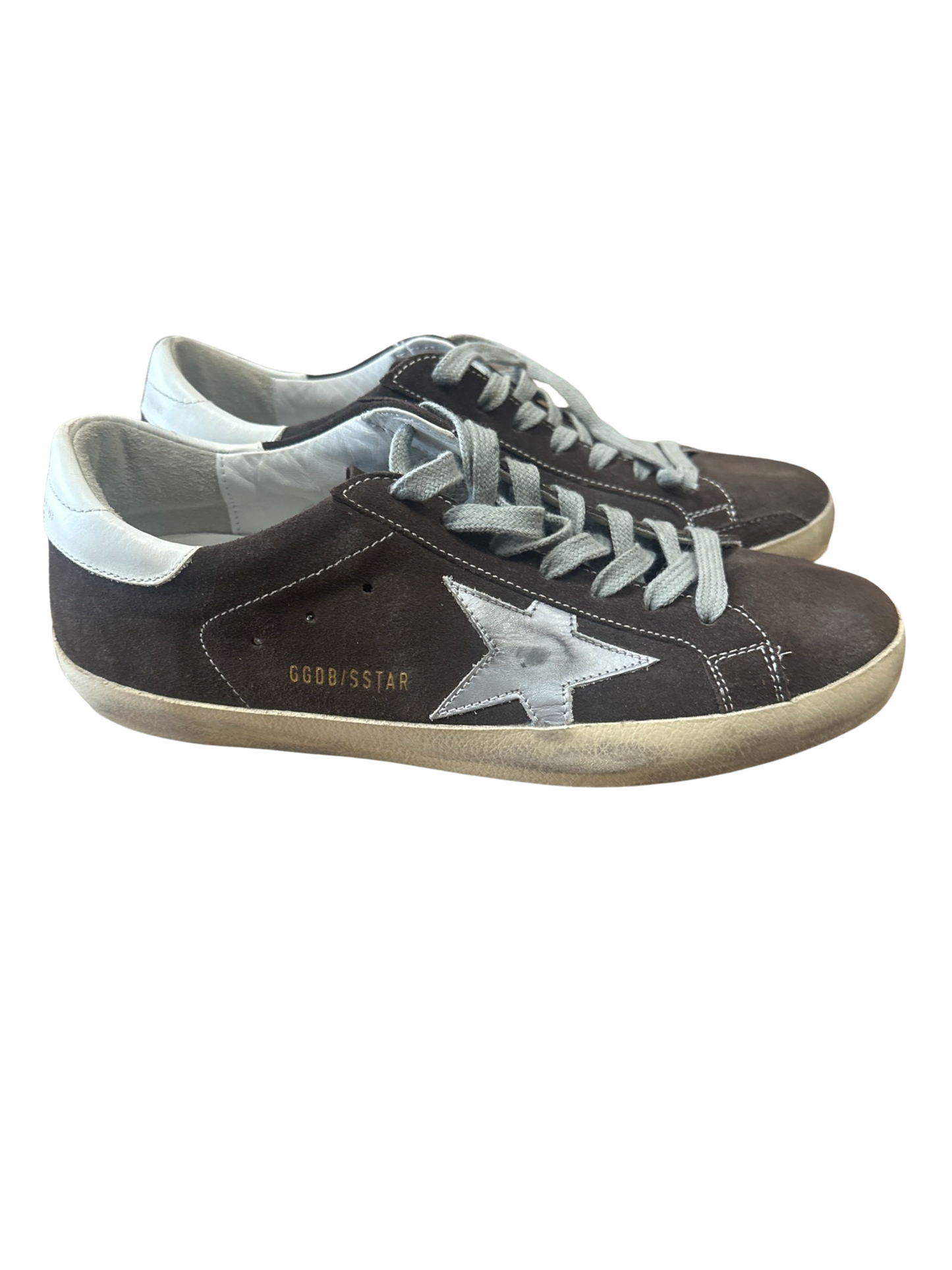 Golden Goose Super Star Brown Suede Ecru Nappa Star Detail Skateboard Shoes /41