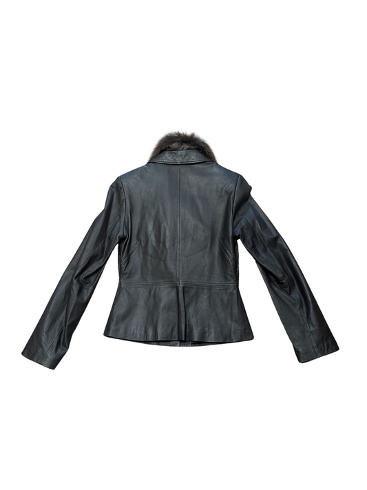 Paolo Santini Vintage Leather Blazer Real Fur Lapel Collar