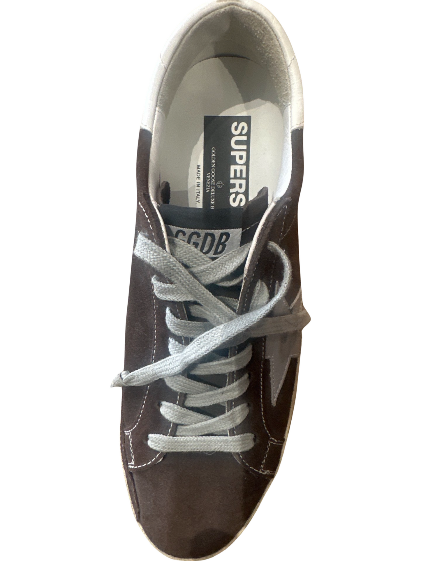 Golden Goose Super Star Brown Suede Ecru Nappa Star Detail Skateboard Shoes /41