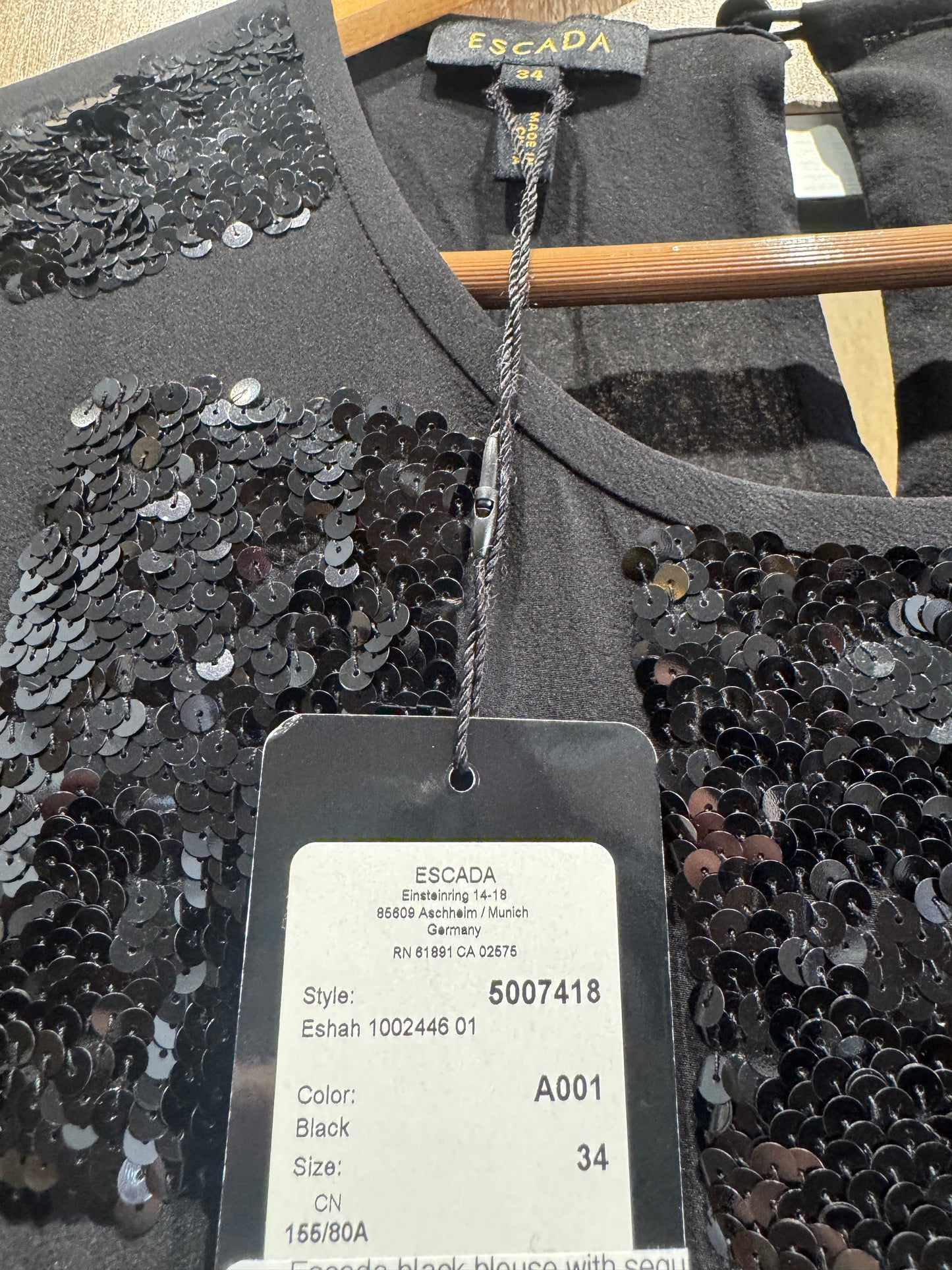 Escada Silk Black Blouse with Sequins