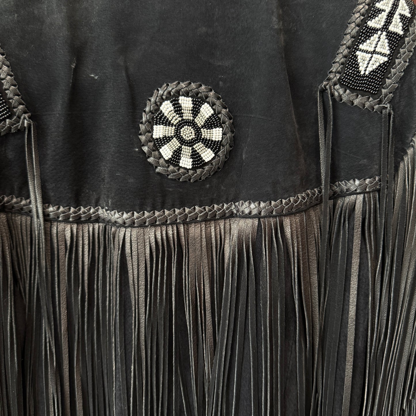 Echo Mountain Black Suede Leather Fringe Beaded Jacket Size M Men's