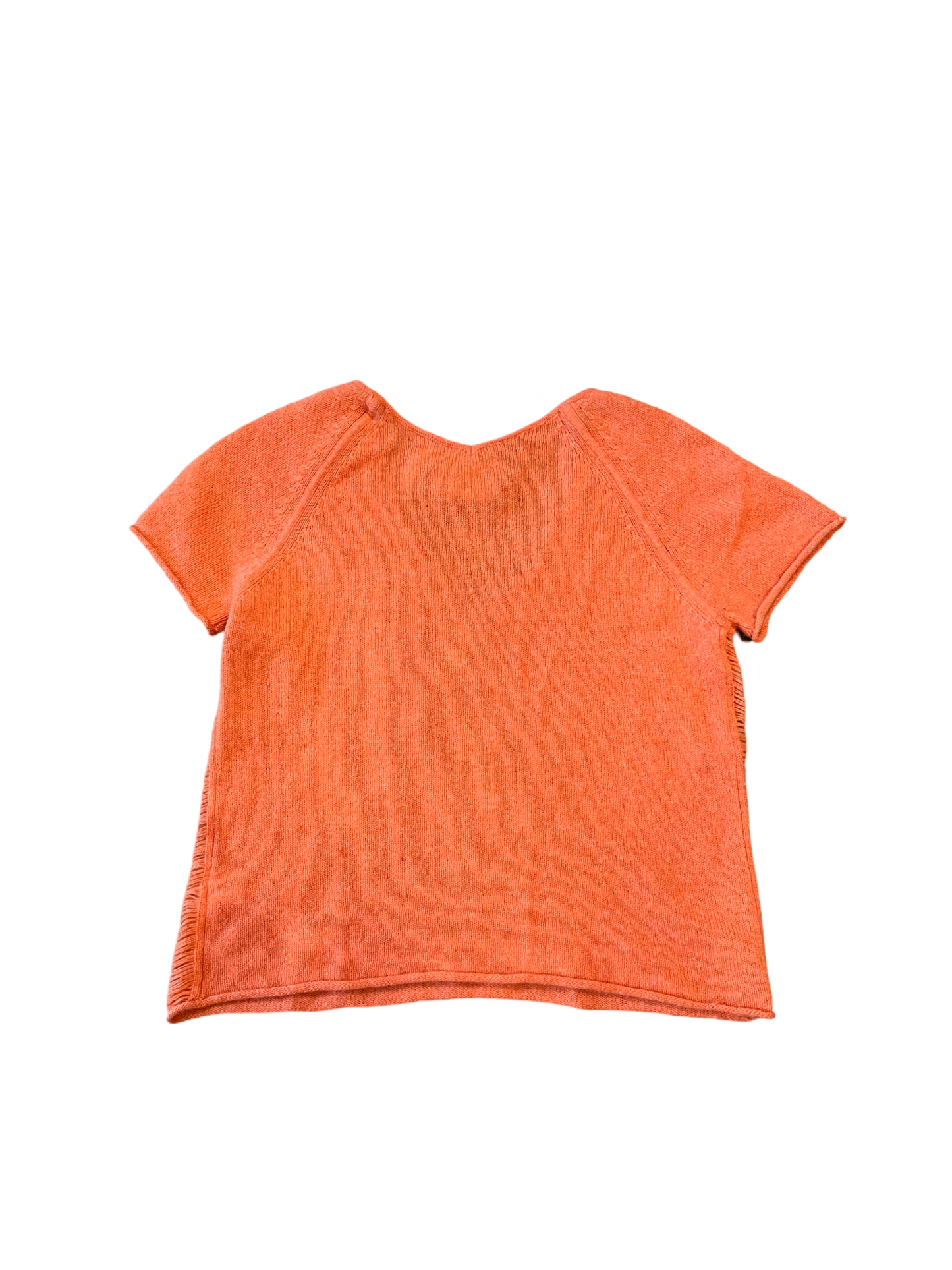 Qi 100% Cashmere V-neck Orange Short Sleeves Sweater