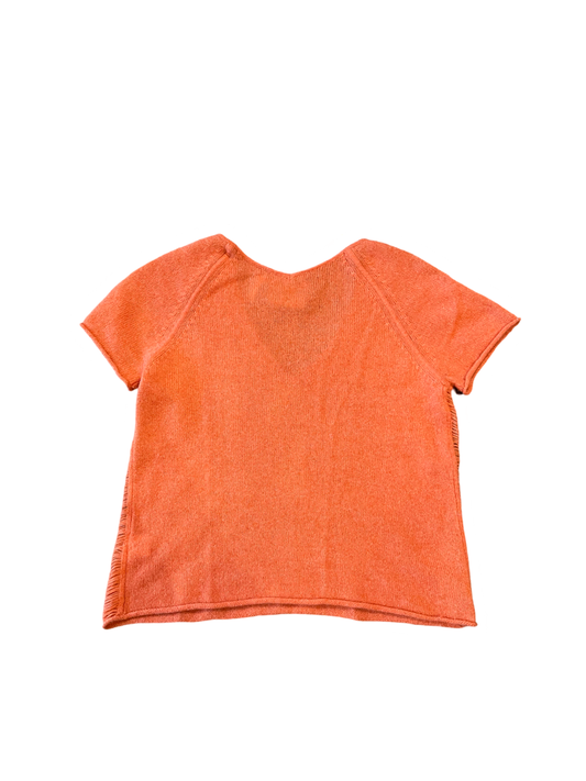 Qi 100% Cashmere V-neck Orange Short Sleeves Sweater