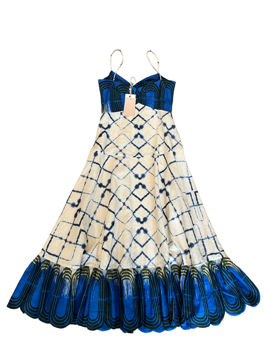 Alexis Nuri Linen Blend Halter Rorschach Blue Dress