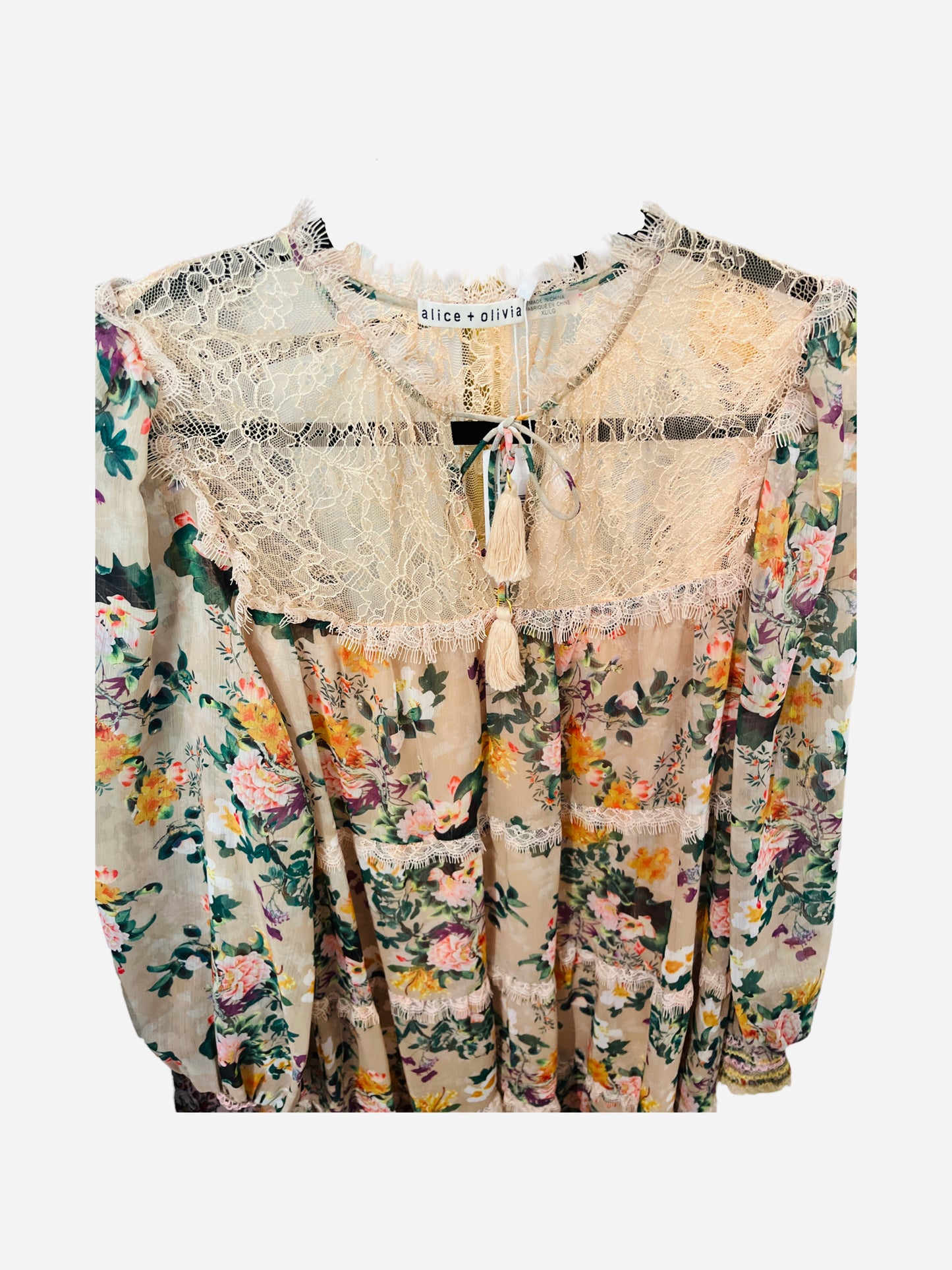 Alice & Olivia Marcie Floral Long Sleeve Dress /XL