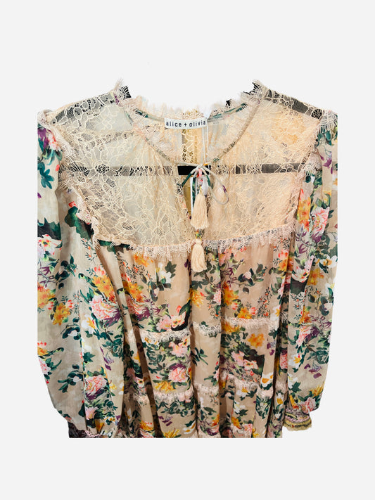 Alice & Olivia Marcie Floral Long Sleeve Dress /XL