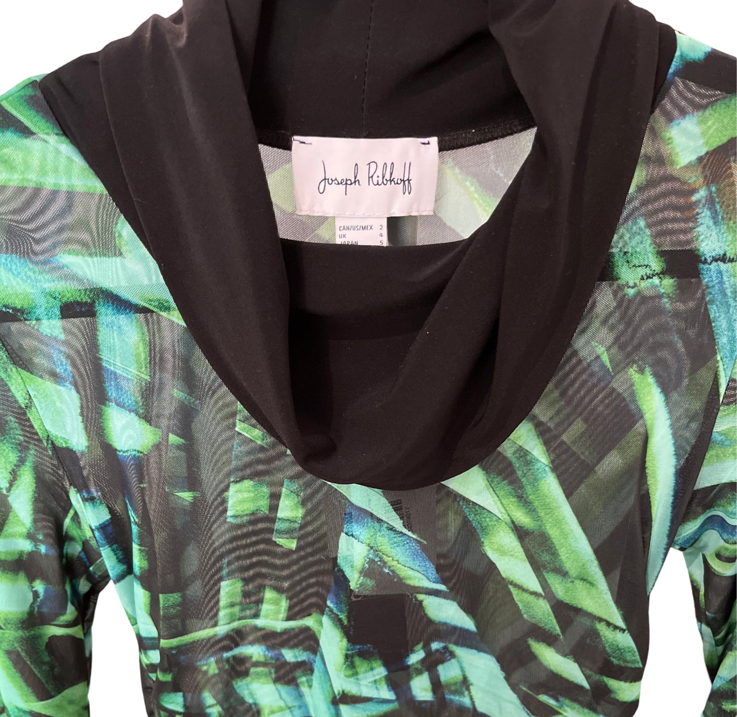 Joseph Ribkoff Black/Green Ruched Sheer Top