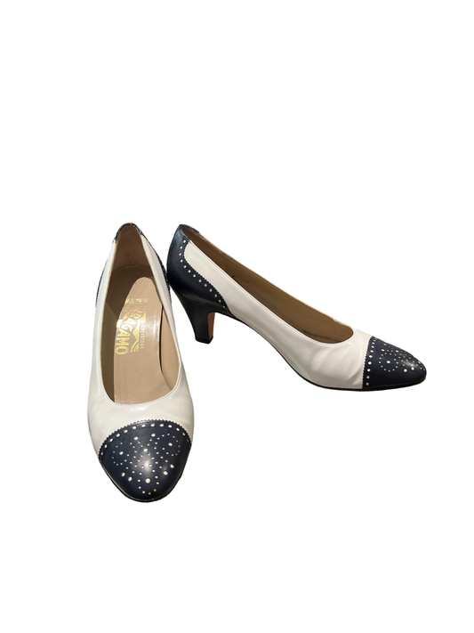 Ferragamo White and Black Heels /8B