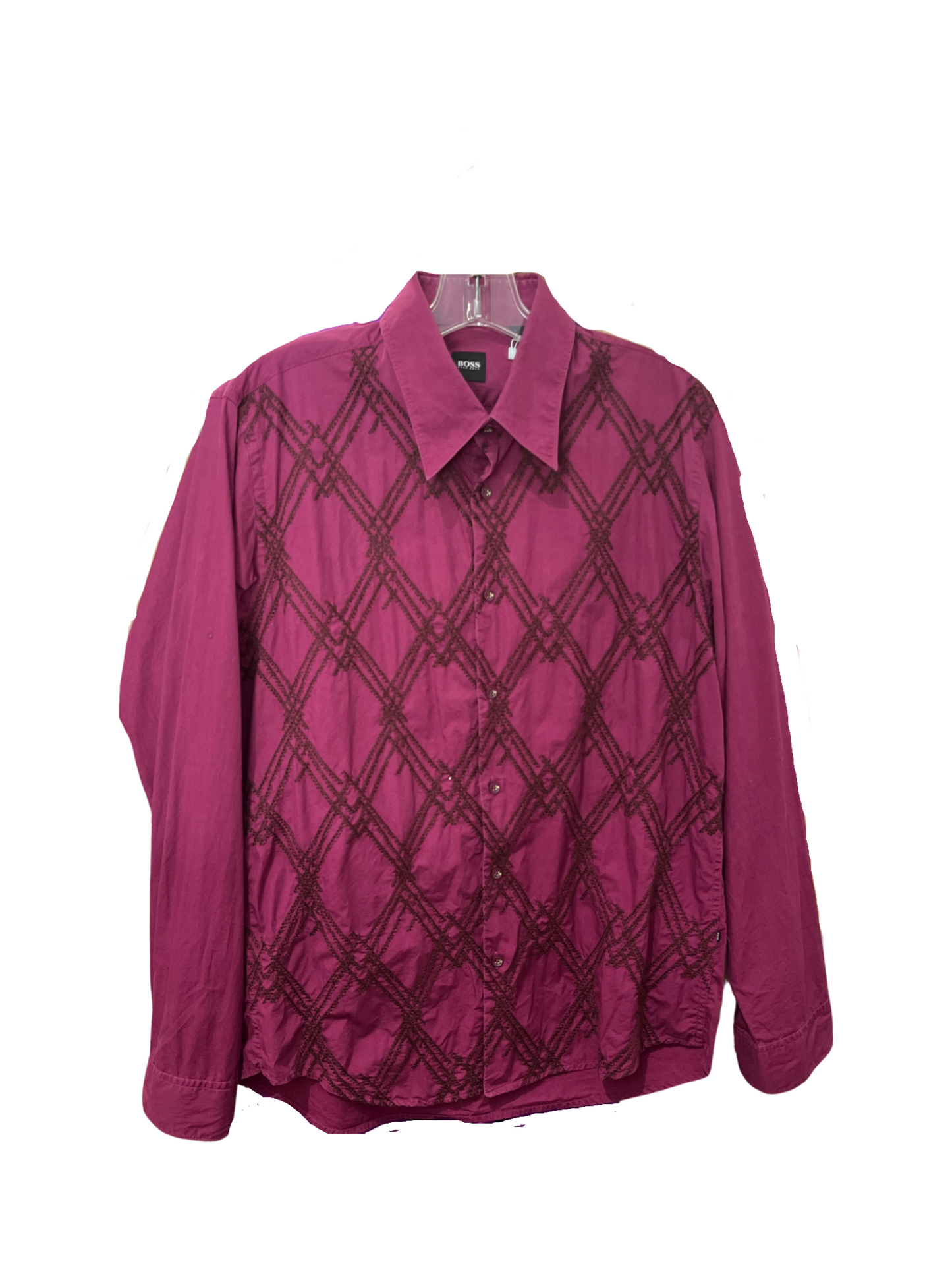 Boss Men's Magenta Button Down Shirt (Large)