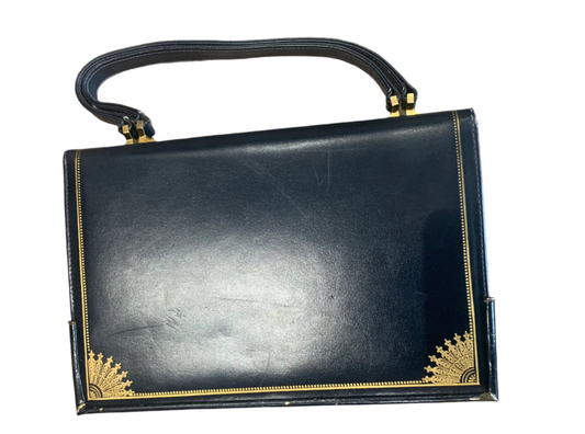 Scuola del Cuoio 1950's Blue Leather Gold Embossed Handbag