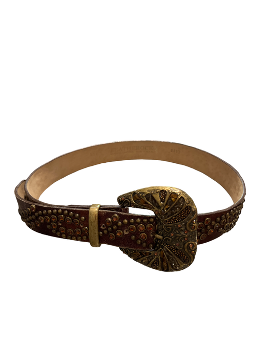 Leather Rock VTG 1990's Brown Leather Crystal Buckle Belt