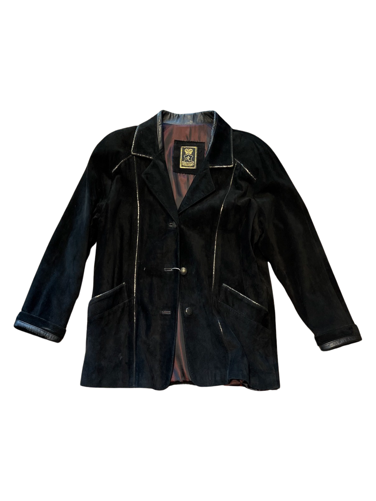 Royal Leather Black Suede Vintage Jacket Snake Skin Trimming /44