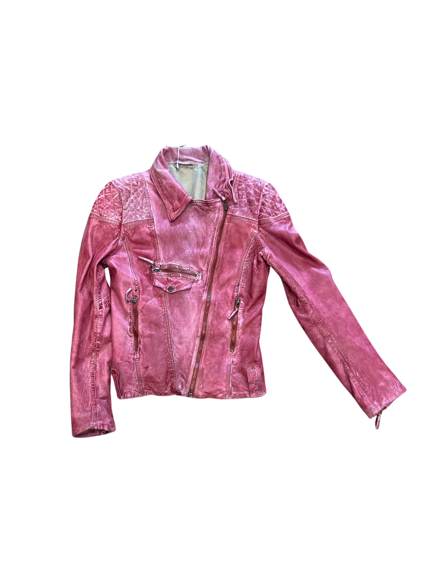 Giorgio Distress Burgundy Biker Leather Jacket