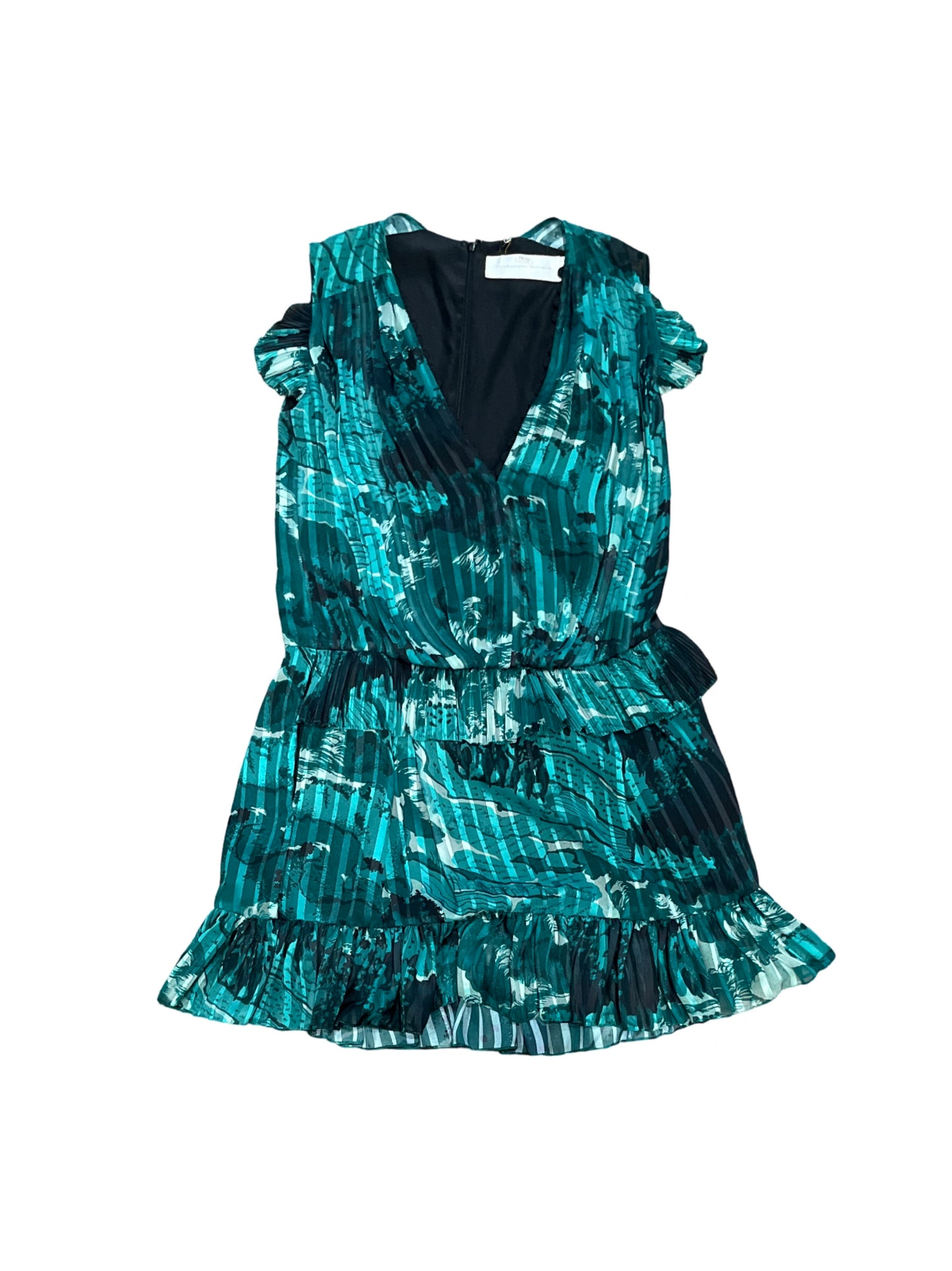 Victoria Beckham Mix-Print Pleated Mass Green Mini Dress /4