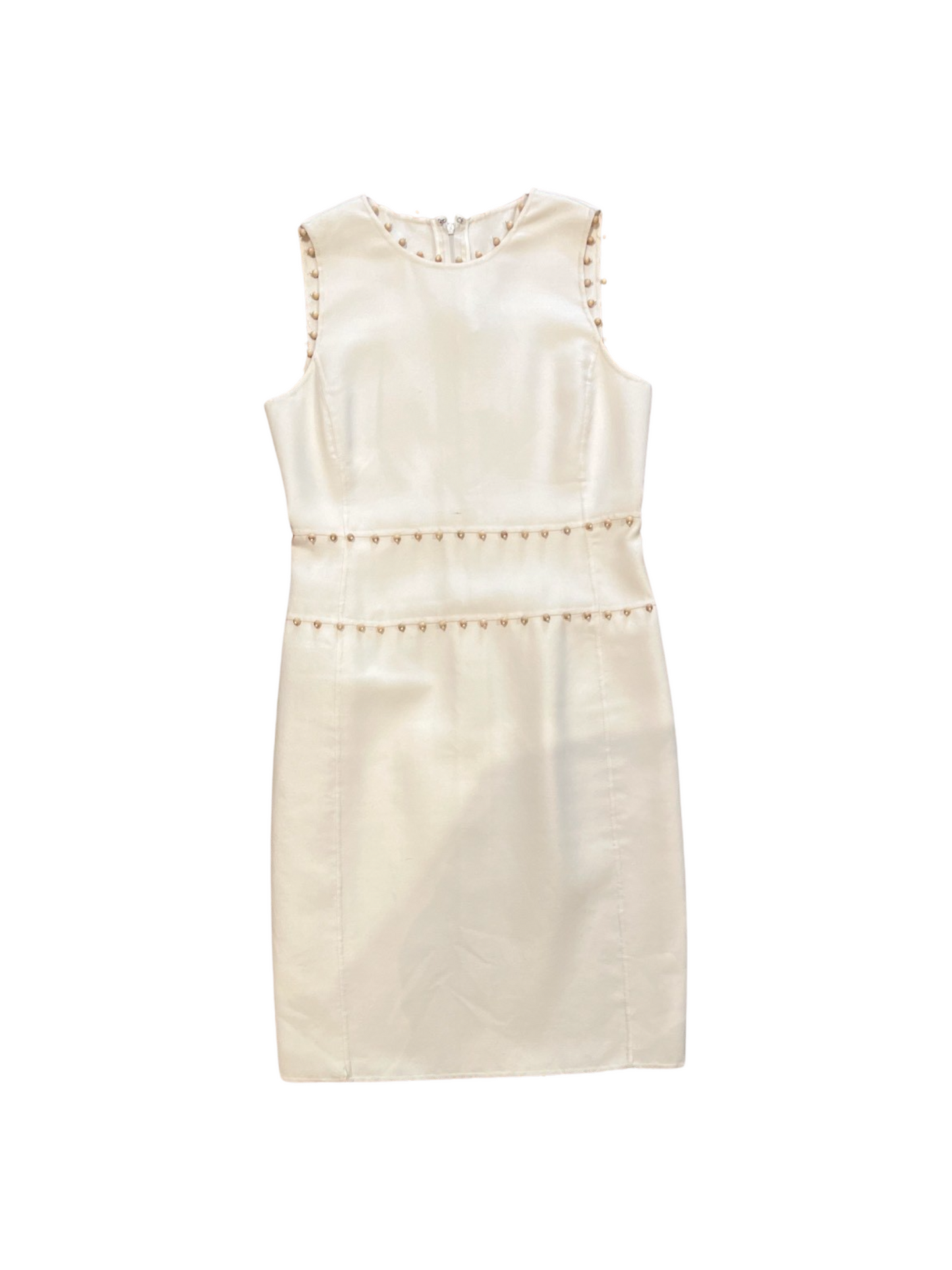 Oscar de la Renta Beige Dress w/Wood Beads Triming /10