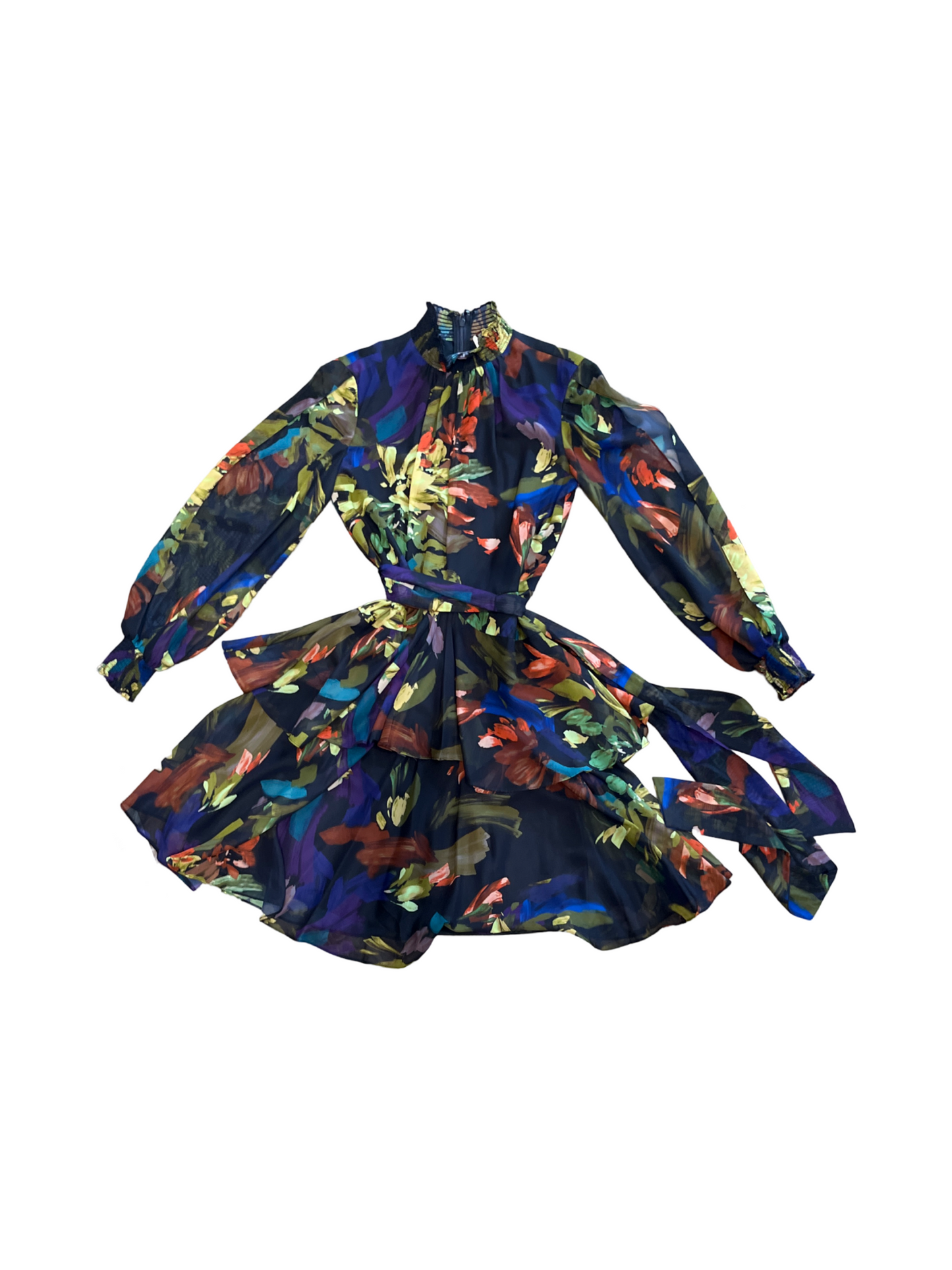 Alex Marie High Neck Dark Blue Dress w/ Florals /4