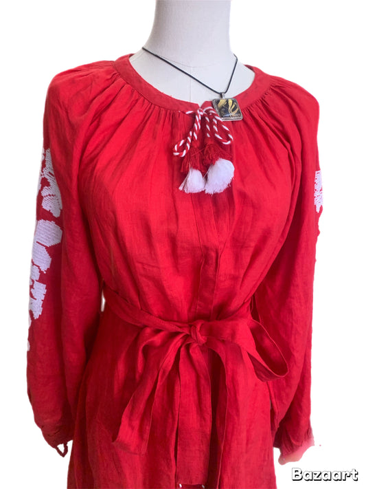 March 11 red linen dress