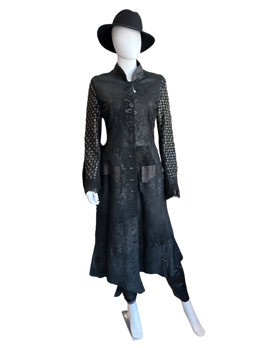 Kippy's Leather Intricate Black Leather Long Jacket Size Small