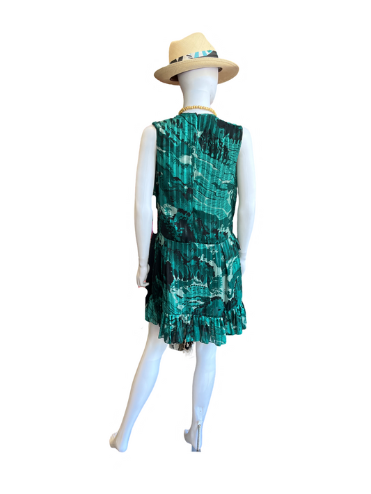 Victoria Beckham Mix-Print Pleated Mass Green Mini Dress /4