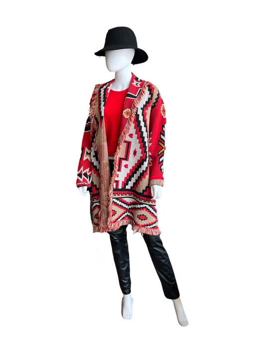 Alice + Olivia Red Astrid Long Cardigan Size Medium
