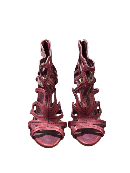 Christian Dior Plum Caged Gladiator Leather High Heel Sandals /38.5