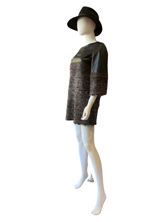 Chanel Black Leather & Tweed Tunic Dress /42