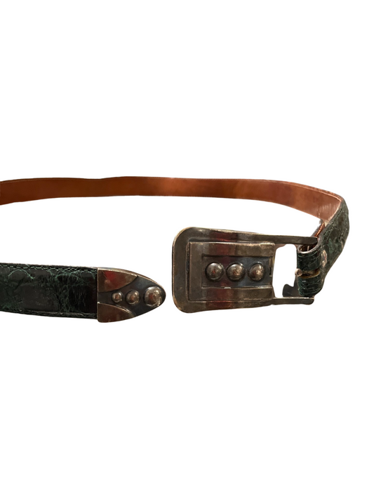 Pat Areias Vintage Sterling Silver Buckle and Genuine Alligator Leather Belt