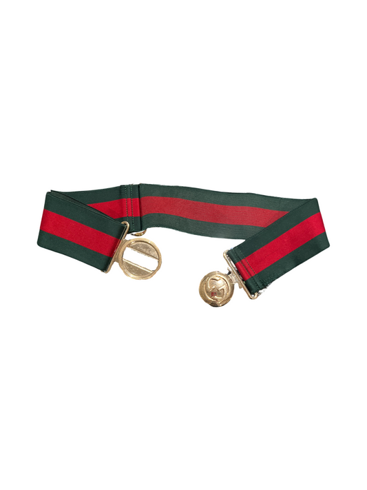 Gucci Belt - Red & Green Elastic Wasitband, Gold Buckle