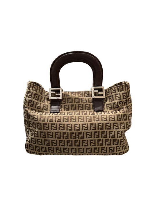 Fendi 90's Canvas Monogram Zucchino Leather Handle Bag