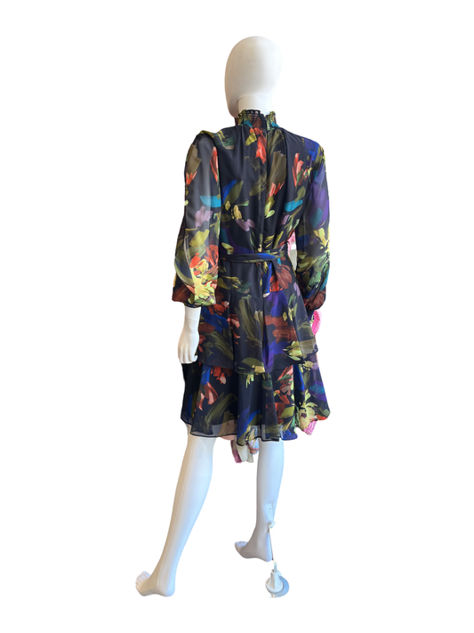 Alex Marie High Neck Dark Blue Dress w/ Florals /4