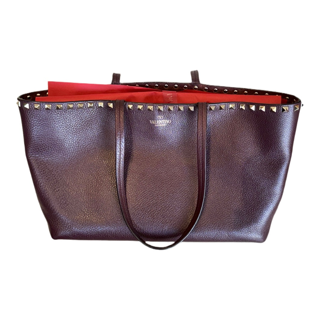 Valentino Garavani Burgundy Rockstud Tote