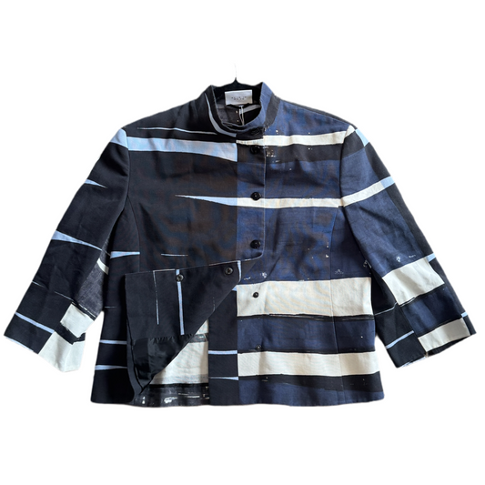Akris Punto Women's Printed Jacket Blazer in Shades of Blue US 8