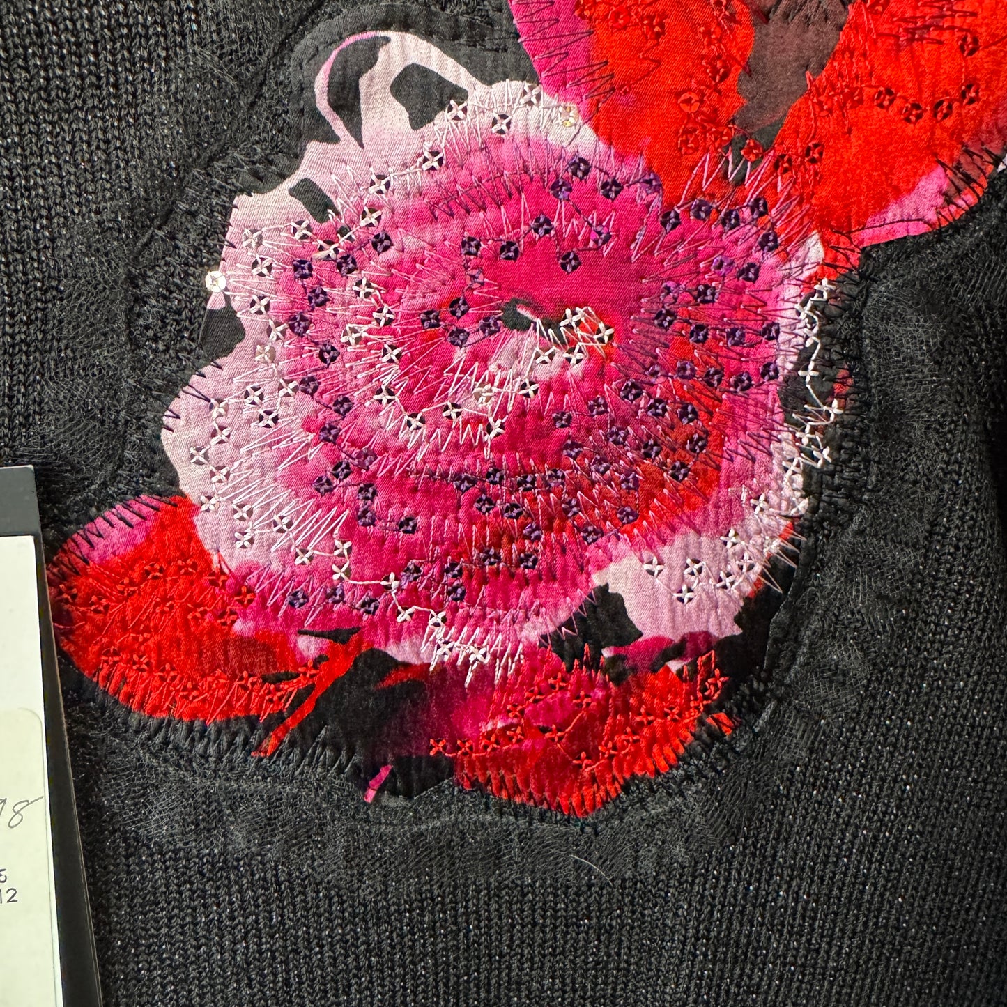 St. John Flower Embroidery Knit Shimmer Scoop Neck Cardigan Medium