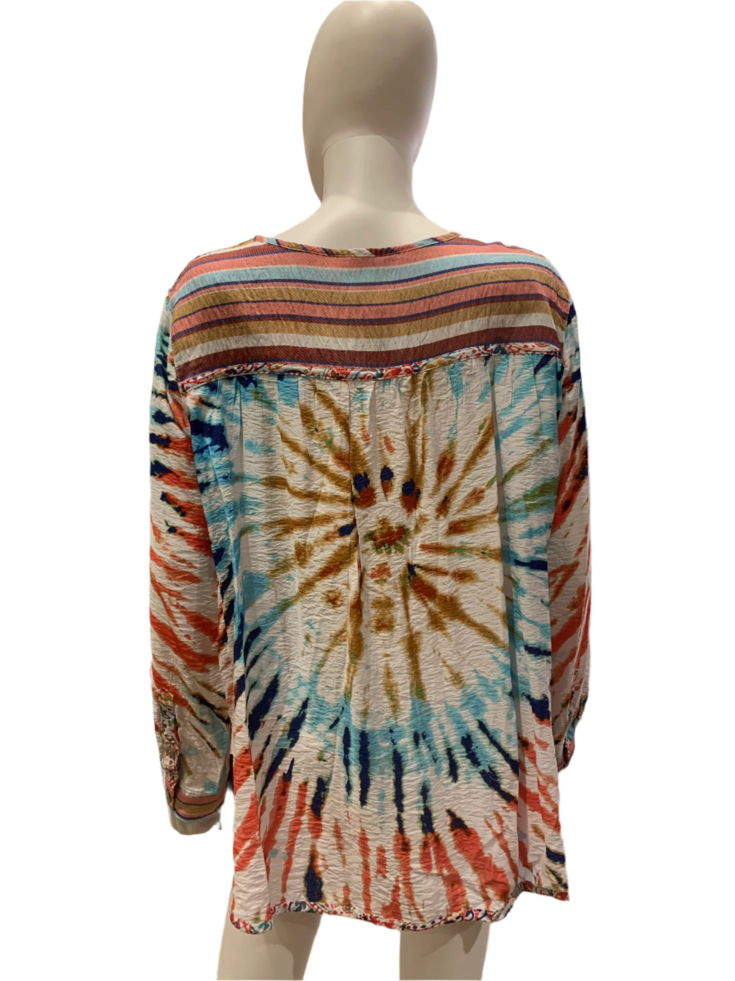 John Mark Tie Dye Print Woven Embroidered Roll Tab Sleeve