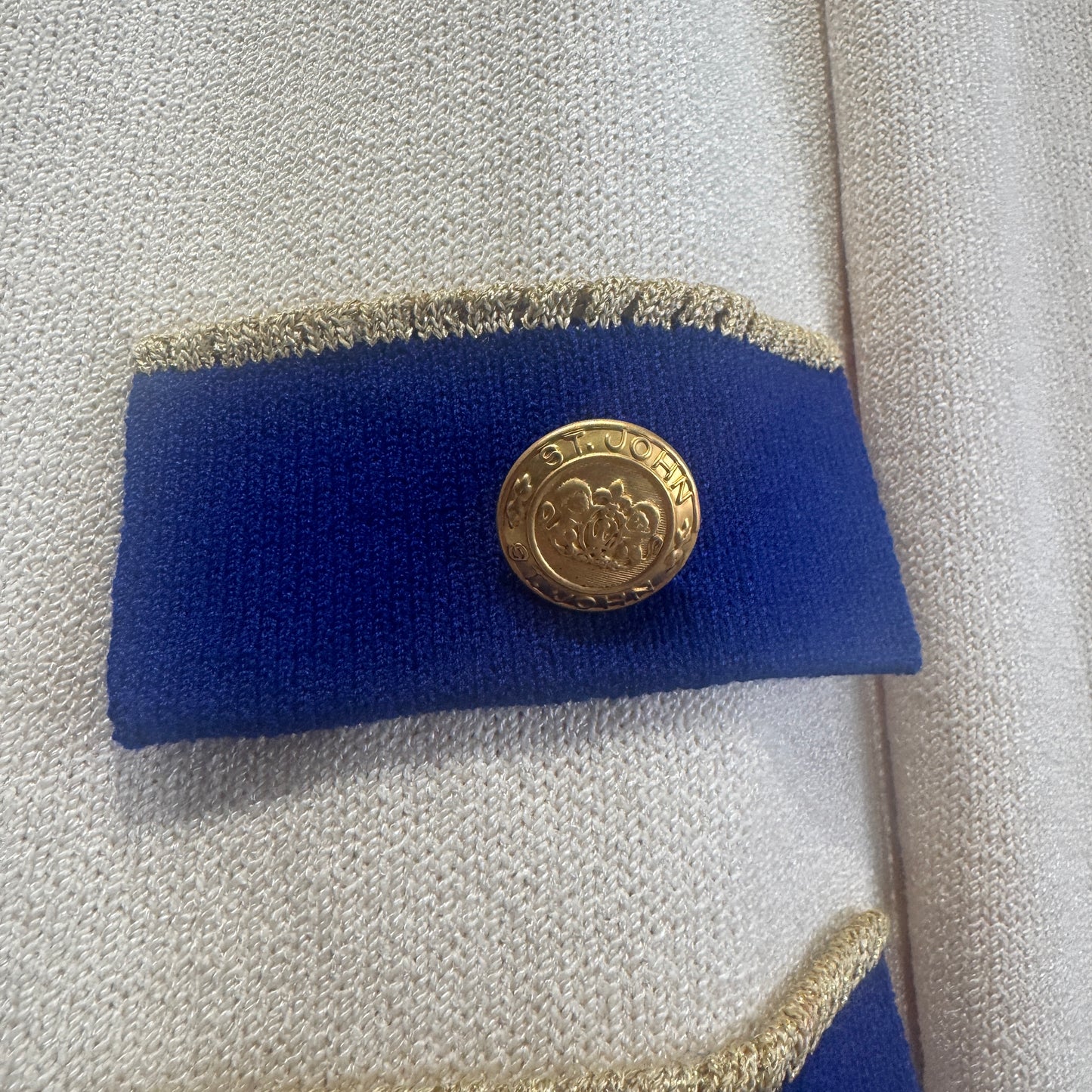 St. John Vtg 3 PC Set Cream/Blue Trim Gold Buttons