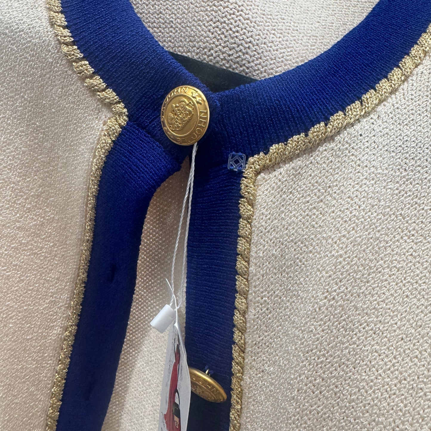 St. John Vtg 3 PC Set Cream/Blue Trim Gold Buttons