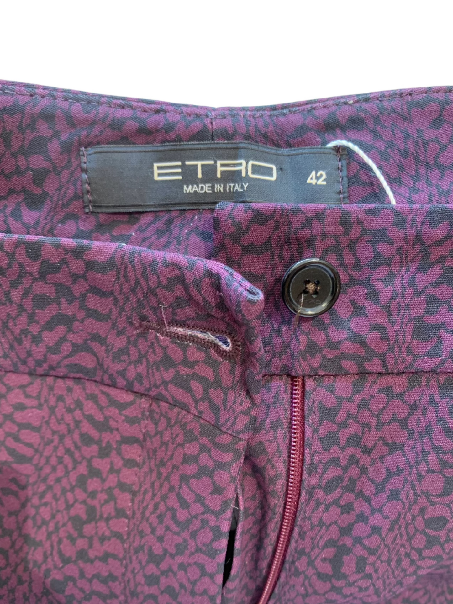 Etro Purple Patterned Print Silk Skinny Slaks