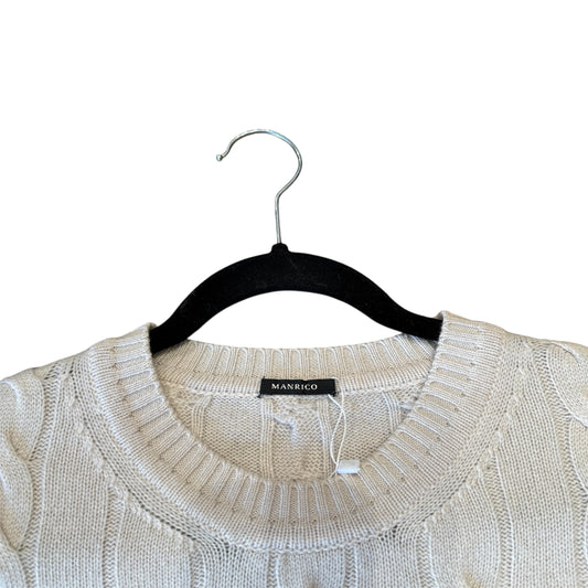 Manrico Pure Cashmere Crewneck Cable Knit Cream Sweater Small