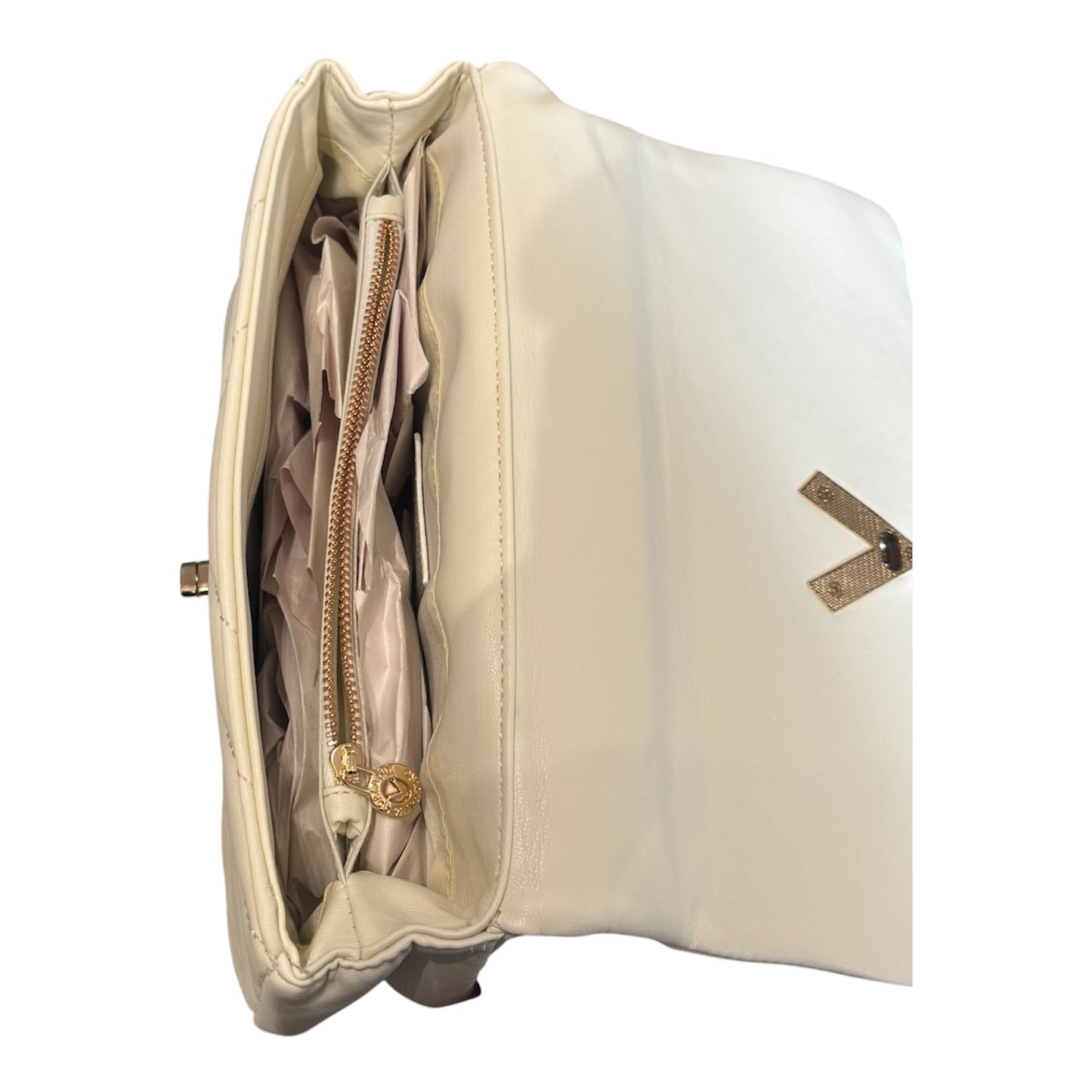 Valentino Orlandi White Quilted Handbag With Gold Chain Strap
