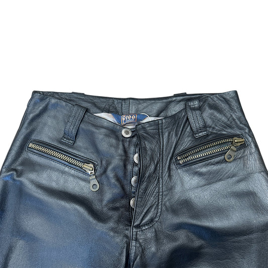 Free London Black Leather Trousers Buttons Closure