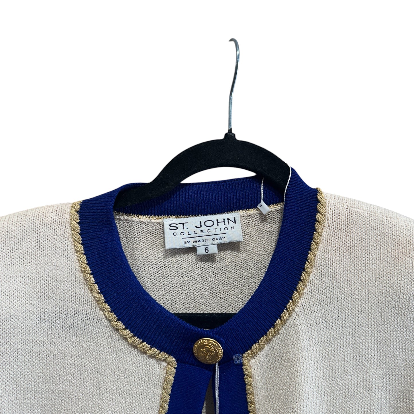 St. John Vtg 3 PC Set Cream/Blue Trim Gold Buttons