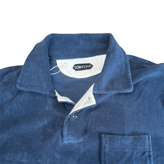 Tom Ford Towelling Terry Cotton Blue Polo Size 50