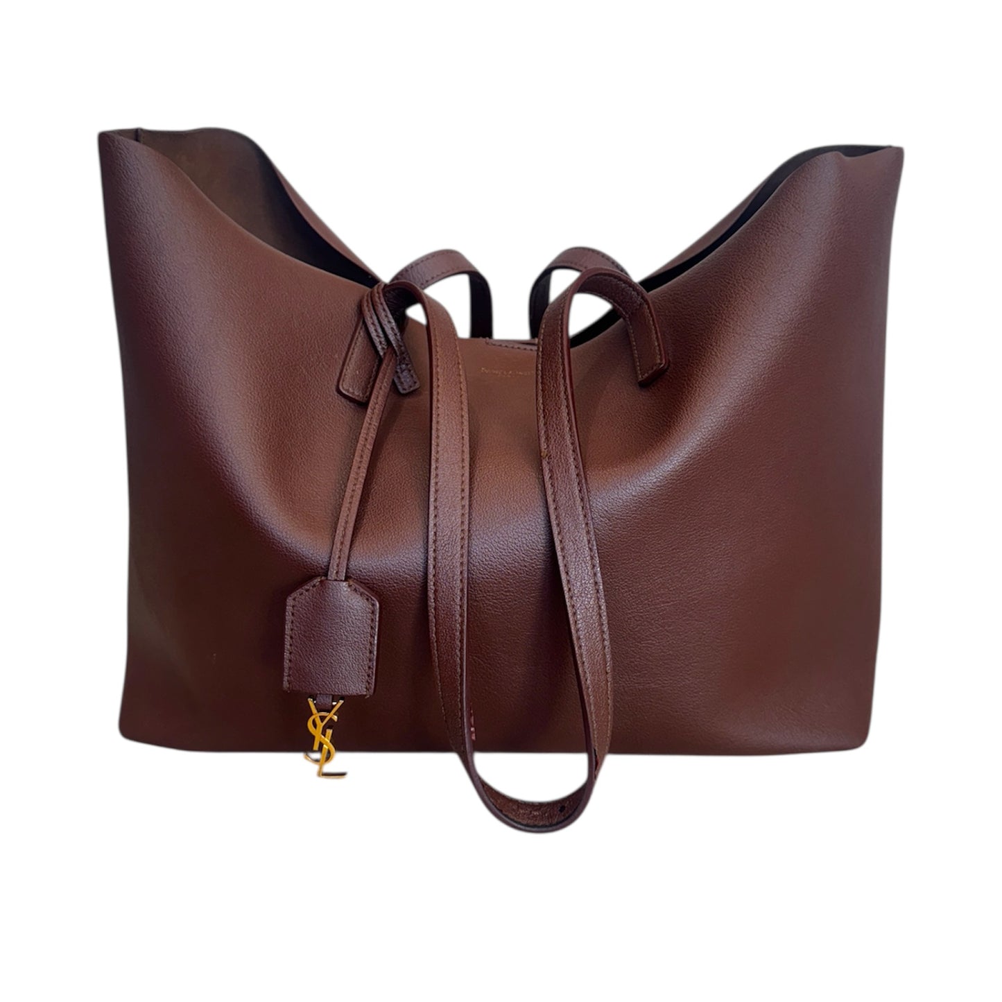 Saint Laurent Calfskin Shopping Tote Old Brandy Burgundy w/ Zip Pouch