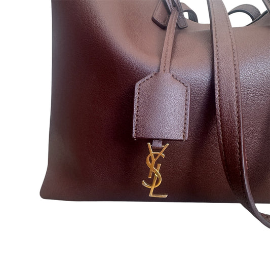 Saint Laurent Calfskin Shopping Tote Old Brandy Burgundy w/ Zip Pouch