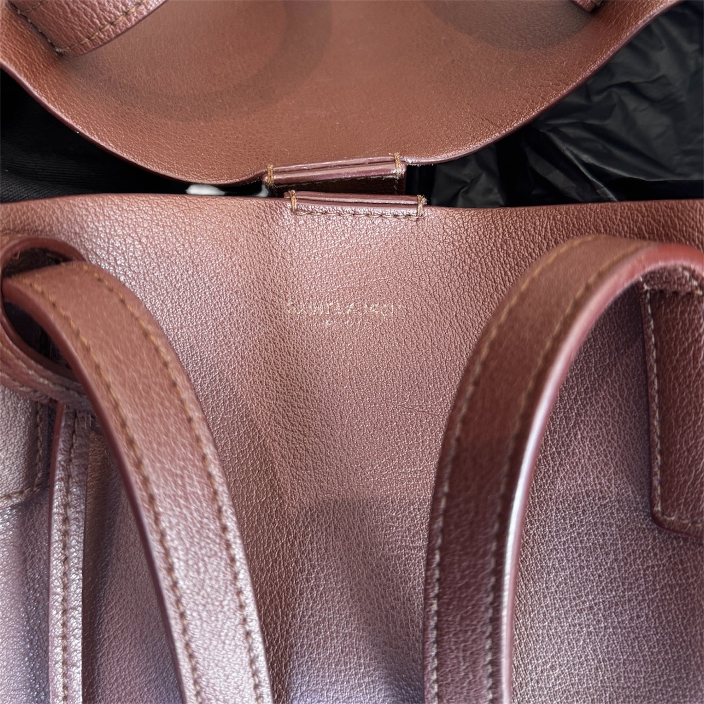 Saint Laurent Calfskin Shopping Tote Old Brandy Burgundy w/ Zip Pouch