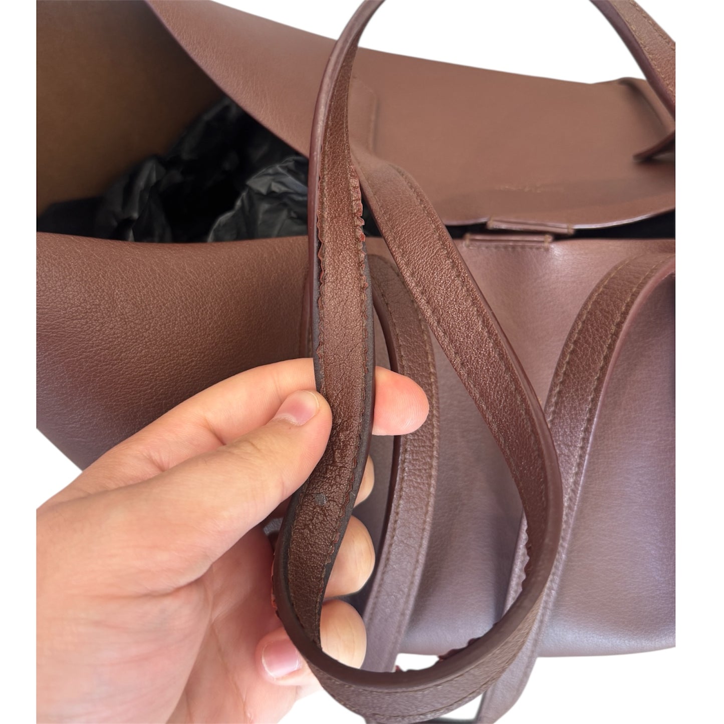 Saint Laurent Calfskin Shopping Tote Old Brandy Burgundy w/ Zip Pouch