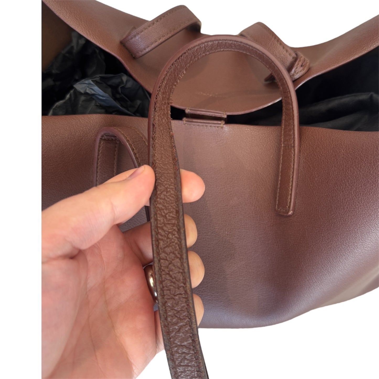 Saint Laurent Calfskin Shopping Tote Old Brandy Burgundy w/ Zip Pouch