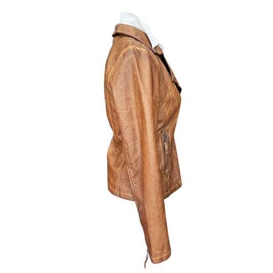 Max Studio Faux Leather Brown Moto Jacket