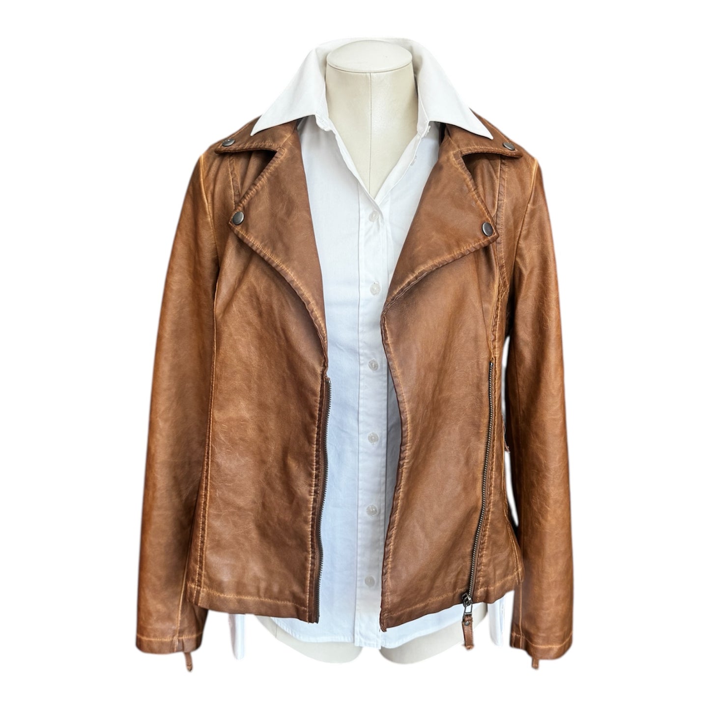 Max Studio Faux Leather Brown Moto Jacket